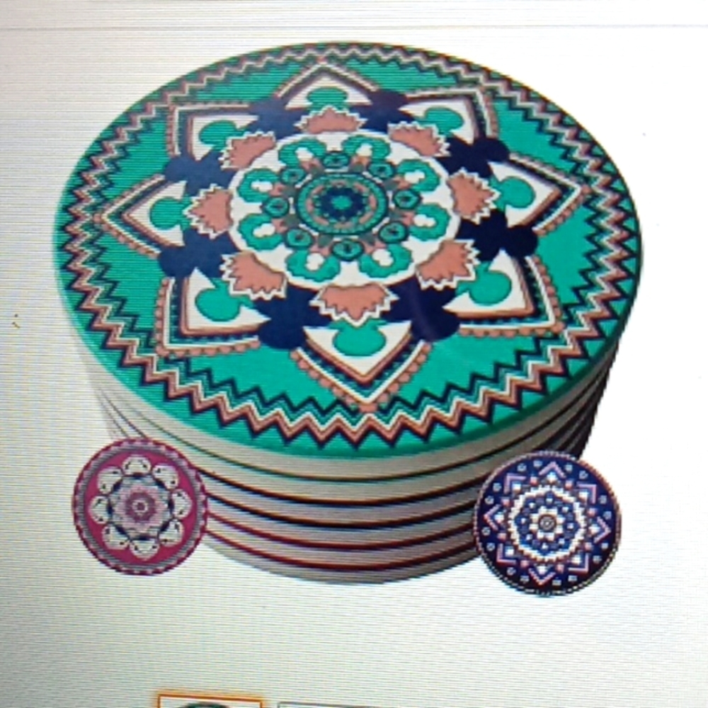 Fabulous Bohemian design set of 6 ceramic Coasters NWT!